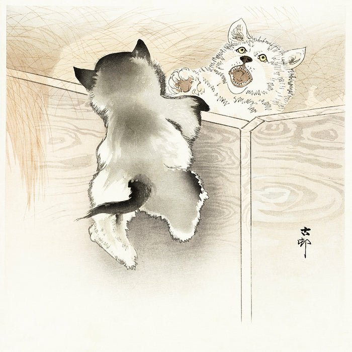 Two playing dogs by Ohara Koson