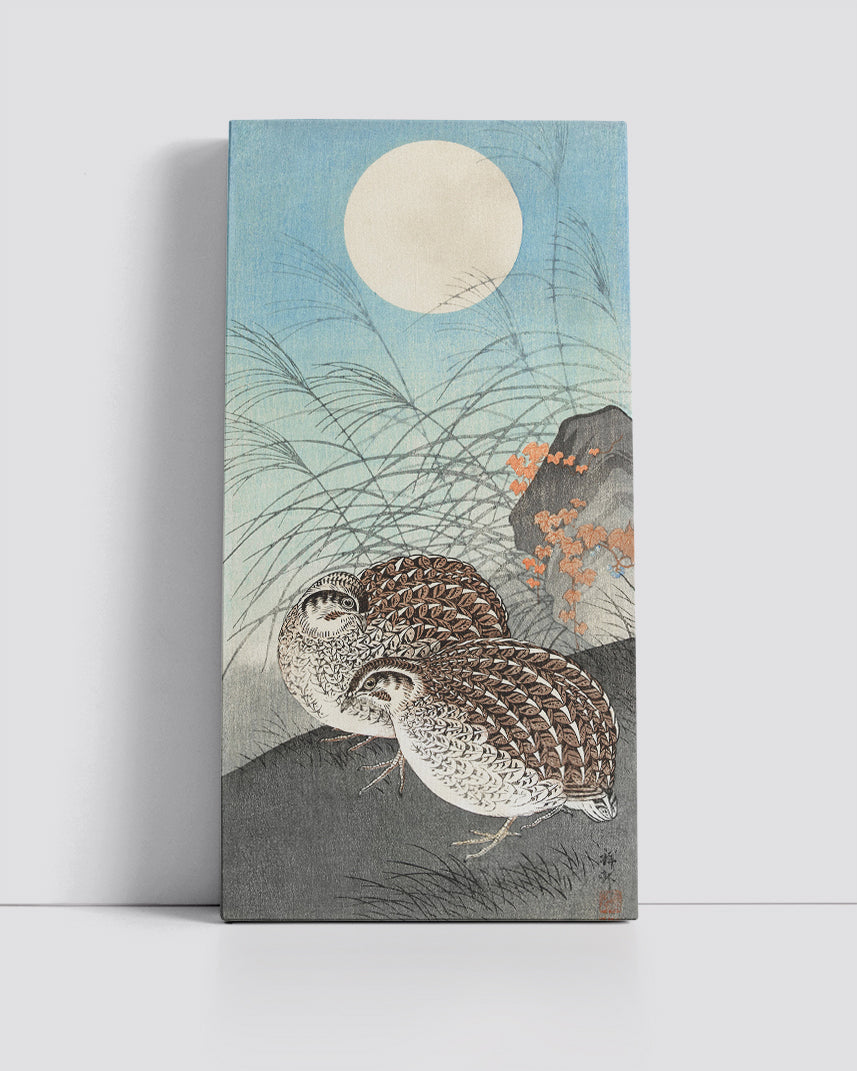 Two quails at full moon by Ohara Koson