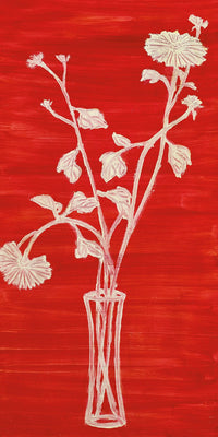 Vase of Chrysanthemums with Red Ground by San Yu