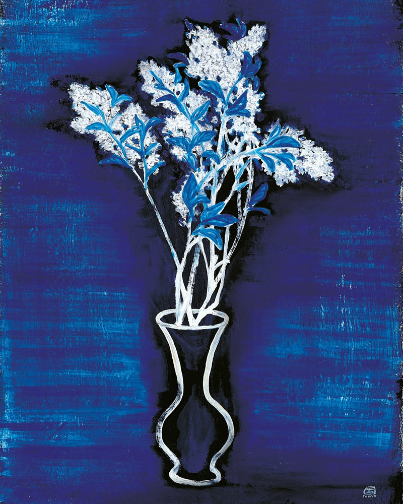 Vase of Flower with Blue Ground by San Yu