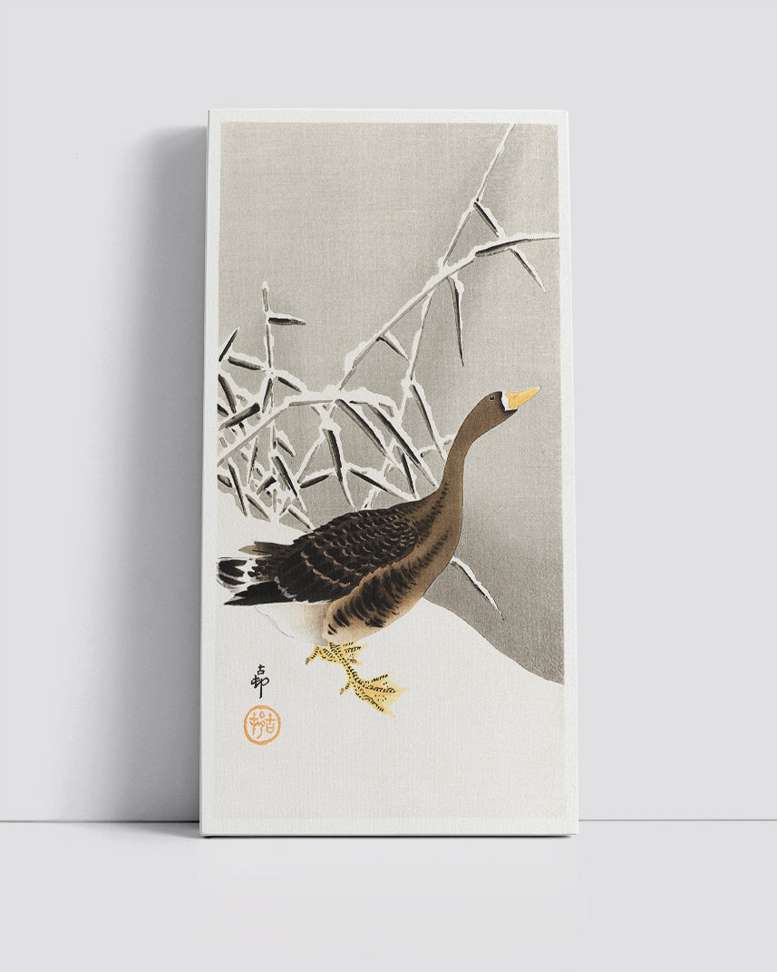 White-fronted goose in the snow by Ohara Koson