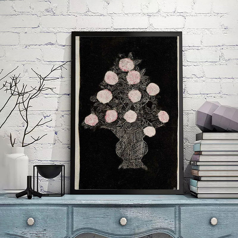 White and Pink Chrysanthemums in a Navy Black Background by San Yu