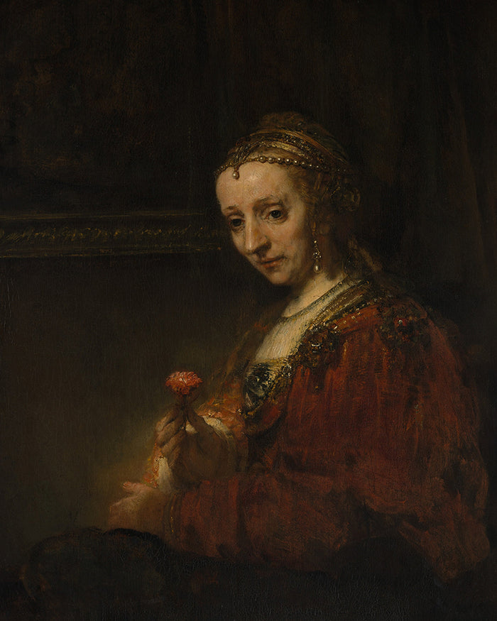 Woman with a Pink by Rembrandt Harmenszoon van Rijn