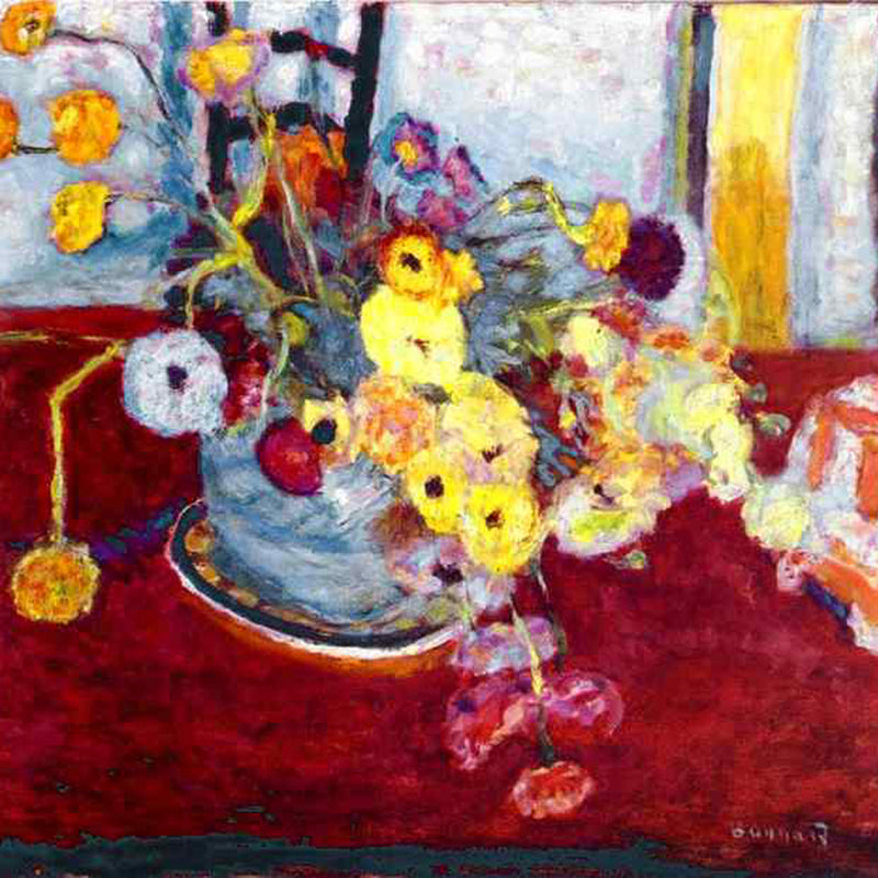 flowers-on-a-red-carpet by Pierre Bonnard