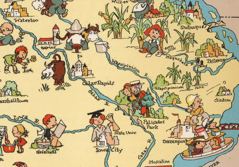 Iowa Funny Vintage Map