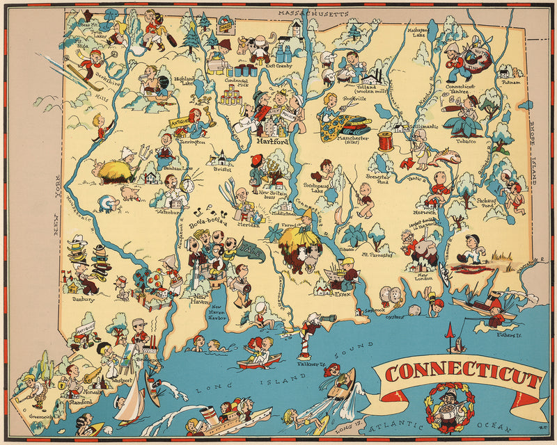 Connecticut Funny Vintage Map