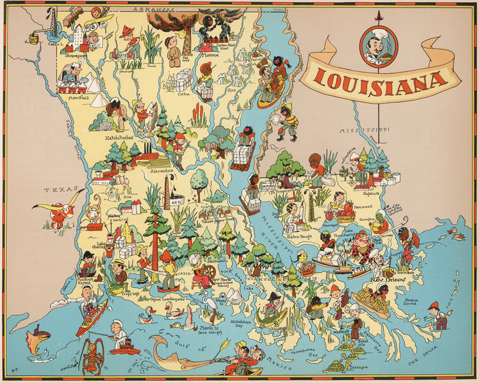 Louisiana Funny Vintage Map