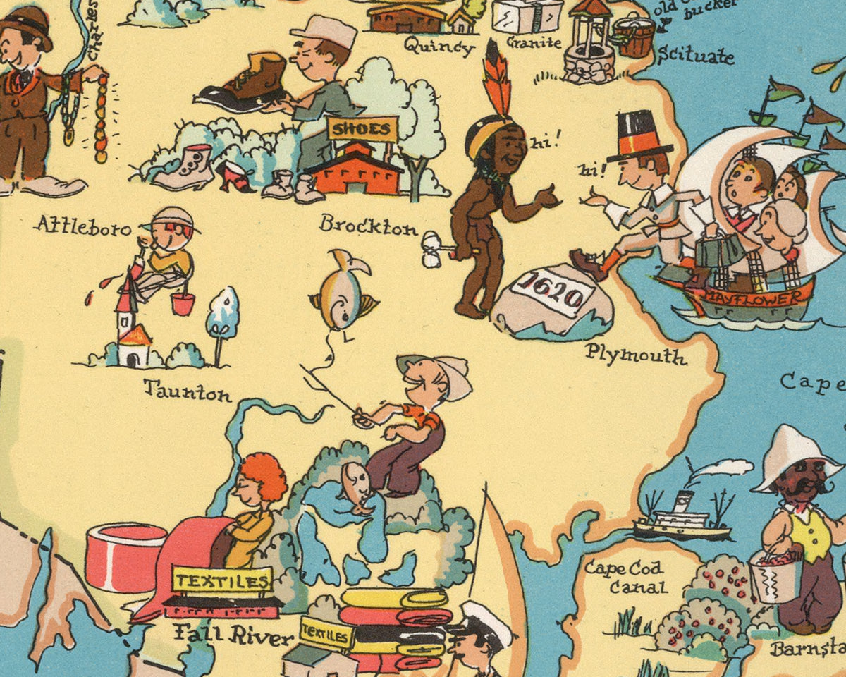 Massachusetts Funny Vintage Map