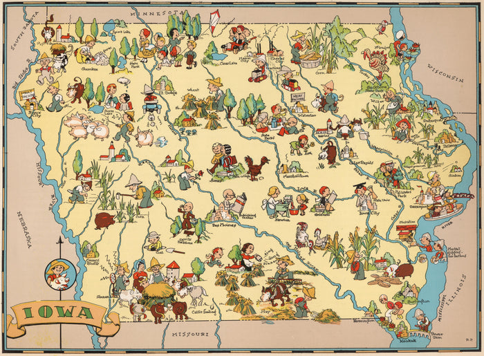 Iowa Funny Vintage Map