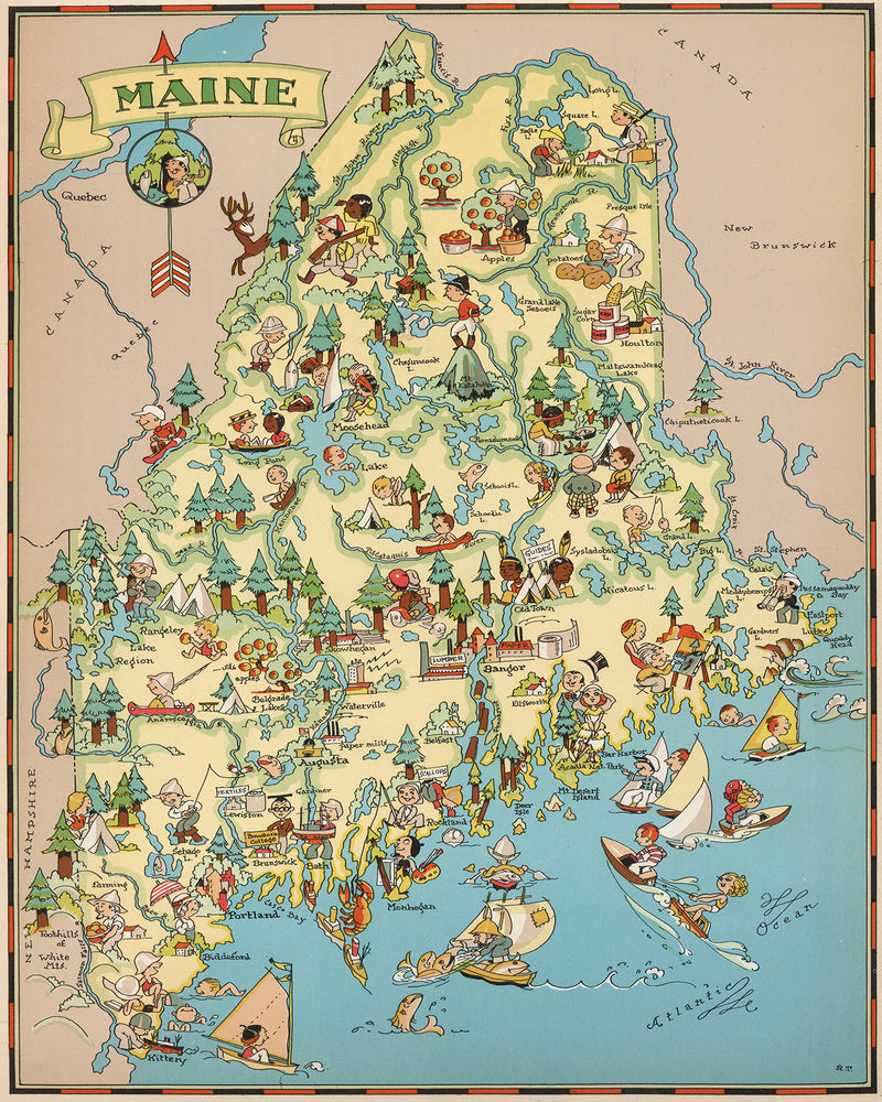 Maine Funny Vintage Map