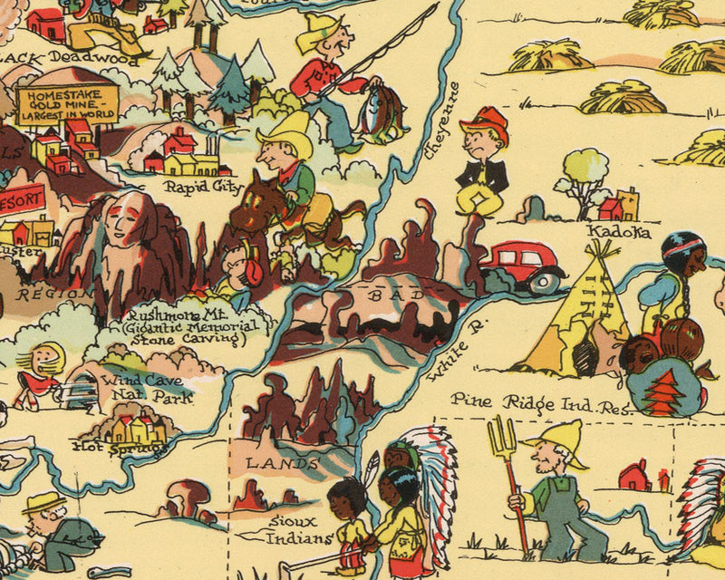 South Dakota Funny Vintage Map