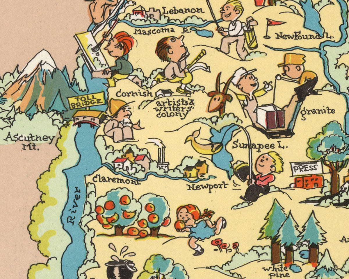 New Hampshire Funny Vintage Map