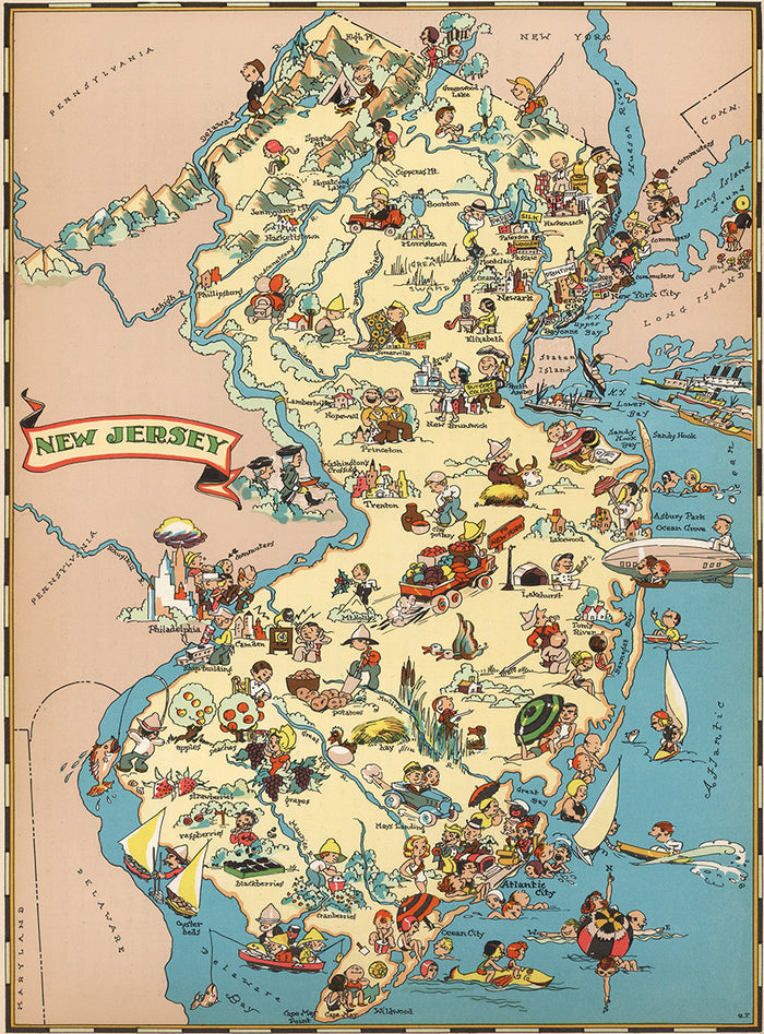 New Jersey Funny Vintage Map