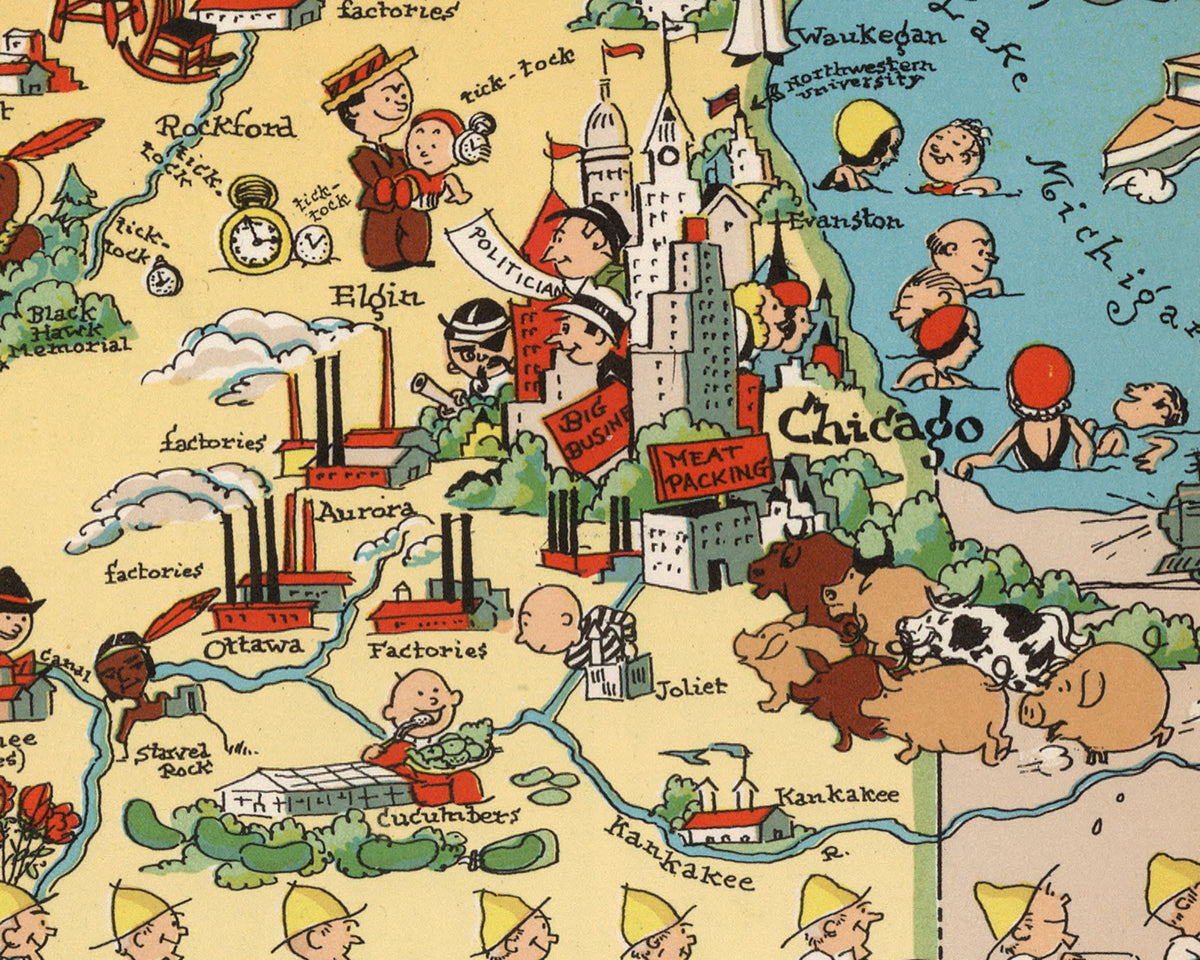 Illinois Funny Vintage Map