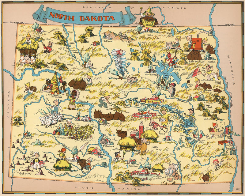 North Dakota Funny Vintage Map