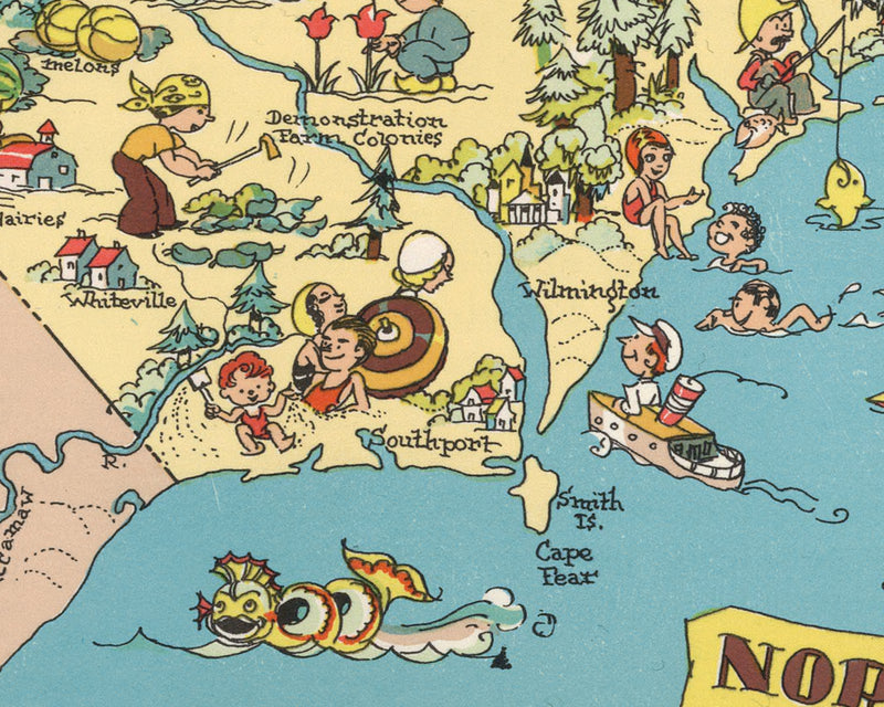 North Carolina Funny Vintage Map