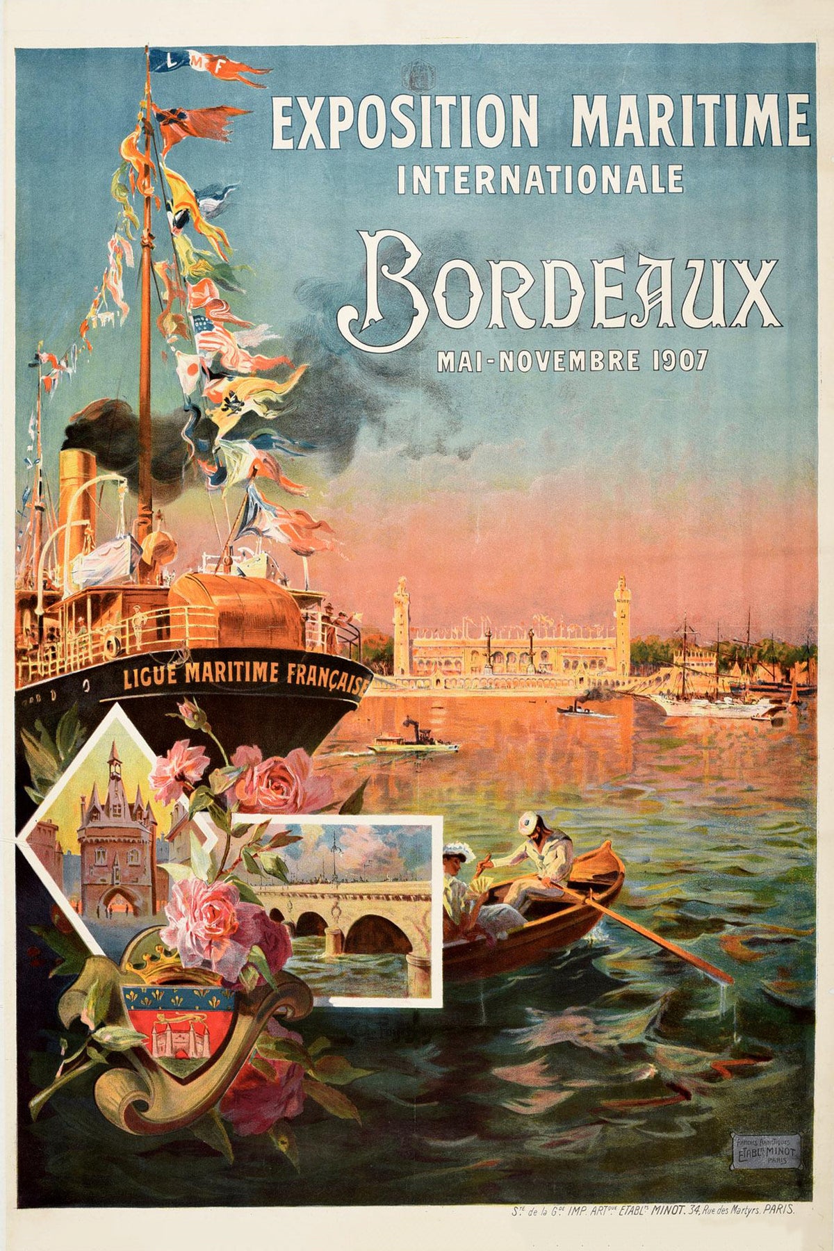 Antoine Ponchin,Antique Poster Exposition Maritime Internationale Bordeaux 1907 France