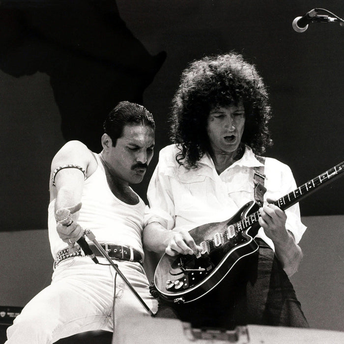 Freddie Mercury and Brian May rockin' out at Live Aid 1985