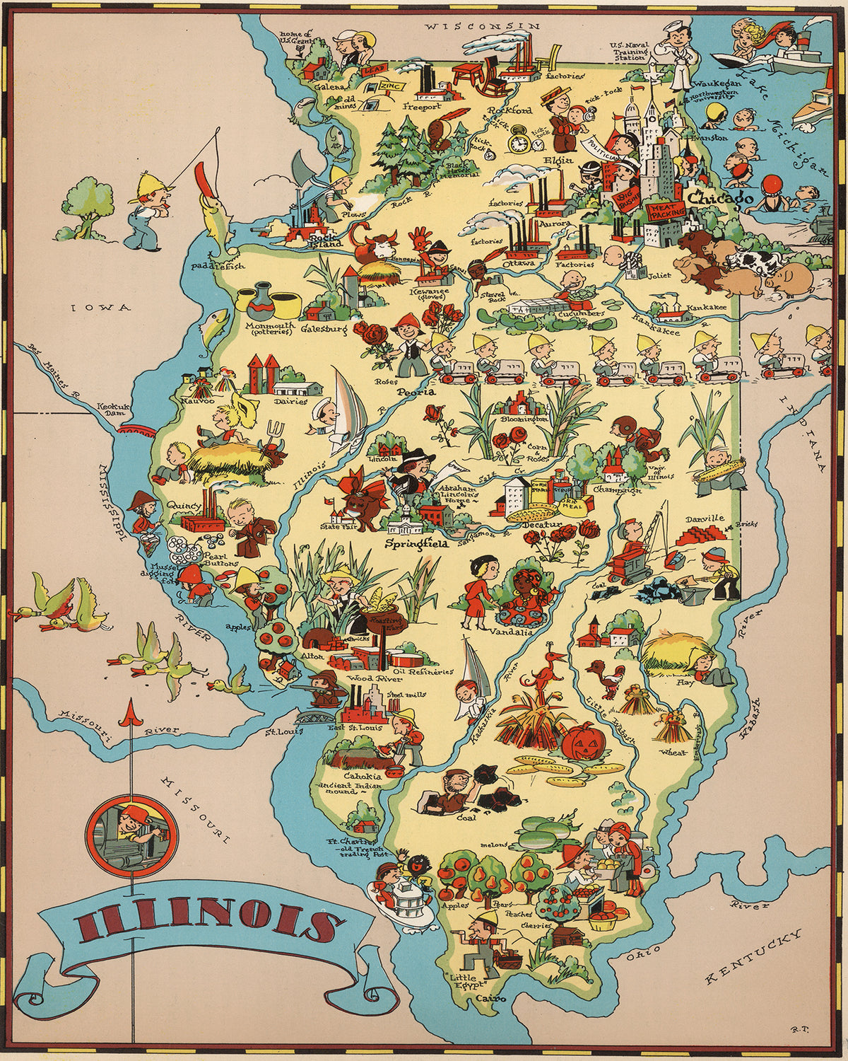 Illinois Funny Vintage Map