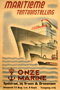 J. Verhoeven, intage Poster Onze Marine Navy Maritime Exhibition Liner War Ship Boat