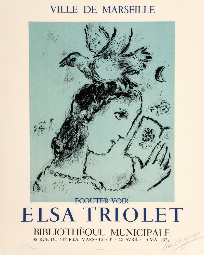 Marc Chagall . Elsa Triolet, exhibition poster, 1972