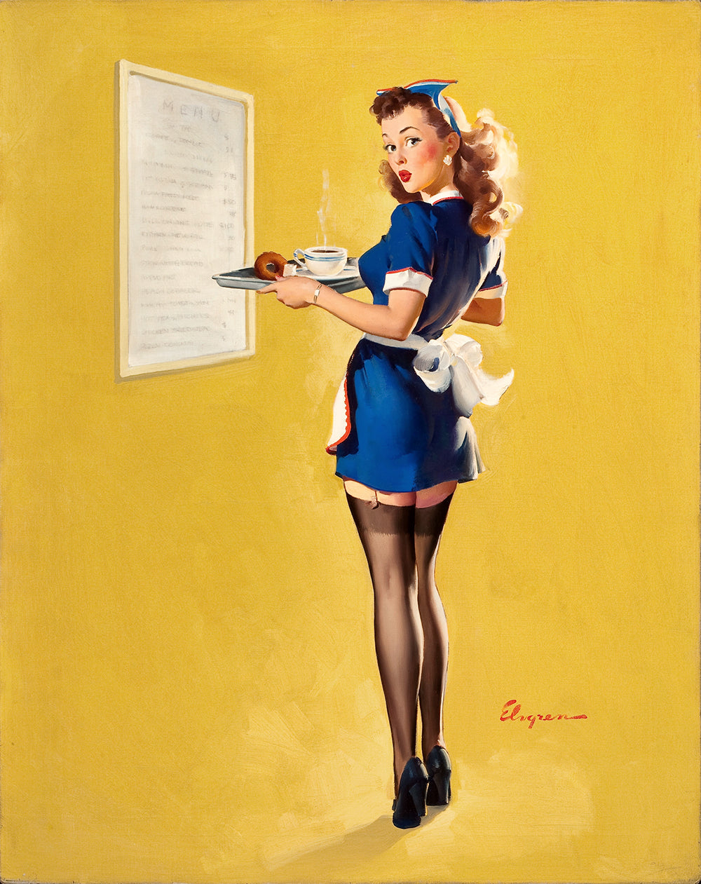 ON THE MENUE. or THINGS ARE AWFULLY HIGH by Gil Elvgren