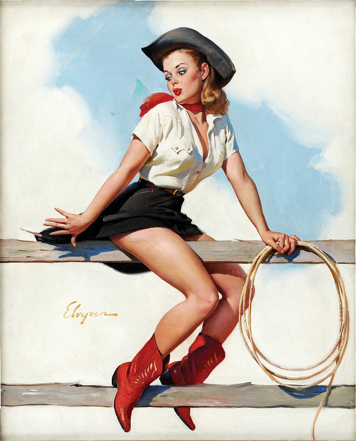 On the fence by Gil Elvgren