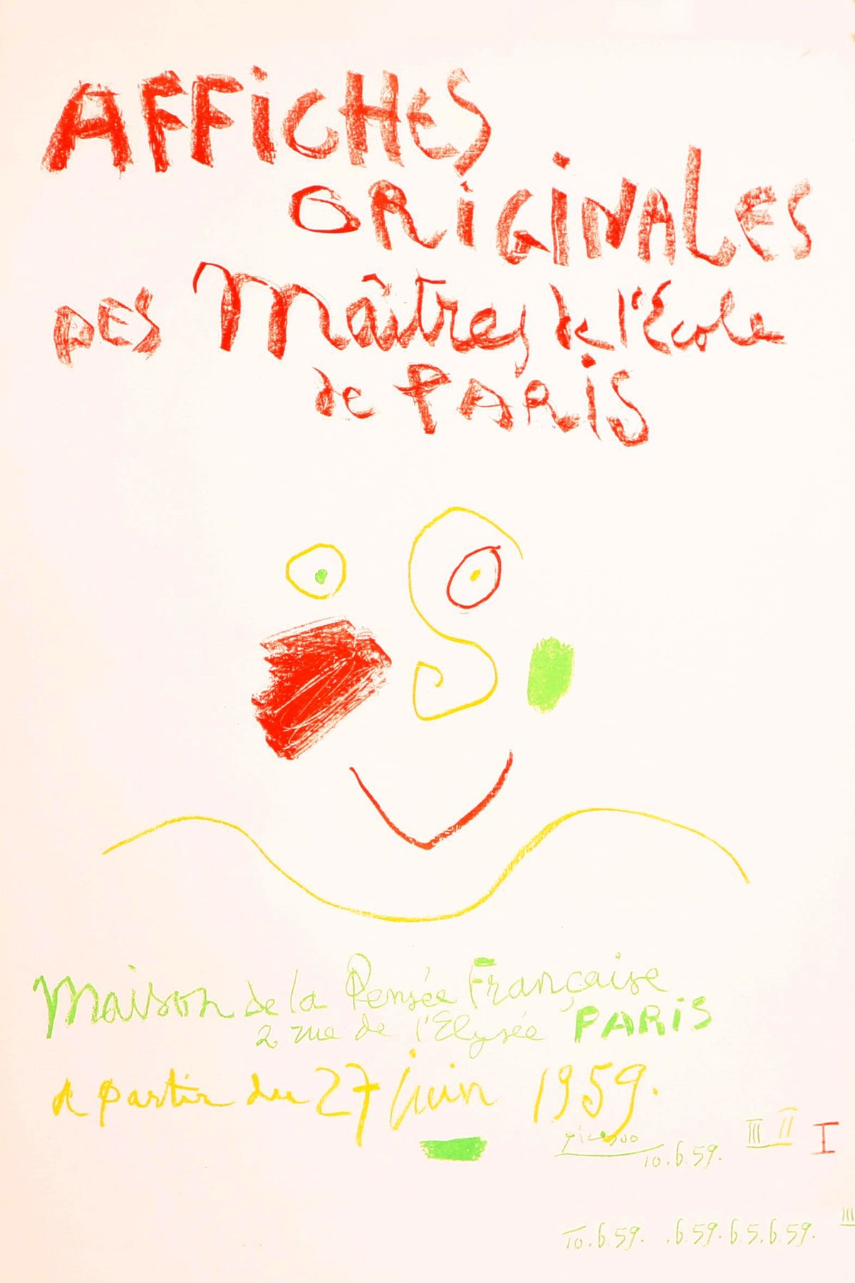 Pablo Picasso,Affiches Originales des Maitres de L'Ecole de Paris-maison de la Pensée Francais