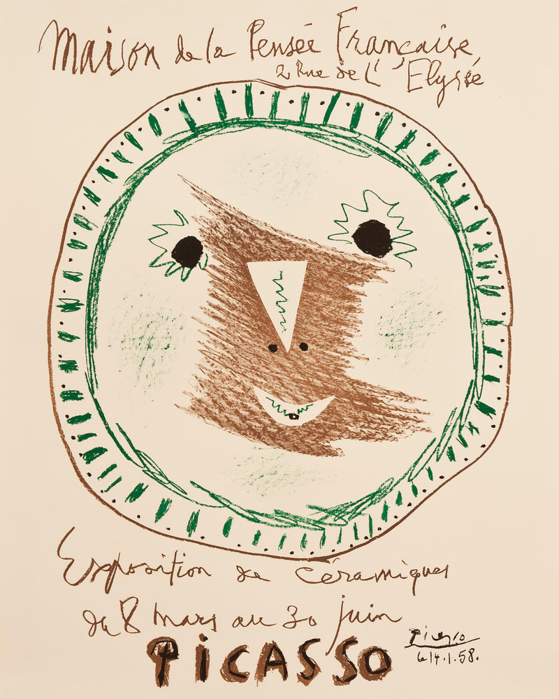 Pablo Picasso,Exposition de Céramiques II - Maison de la Pensée Française, Poster,1958