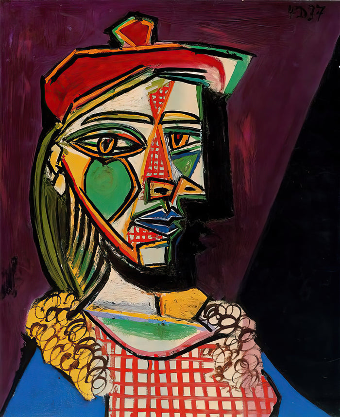 Woman In Beret And Checked Dress by Pablo Picasso