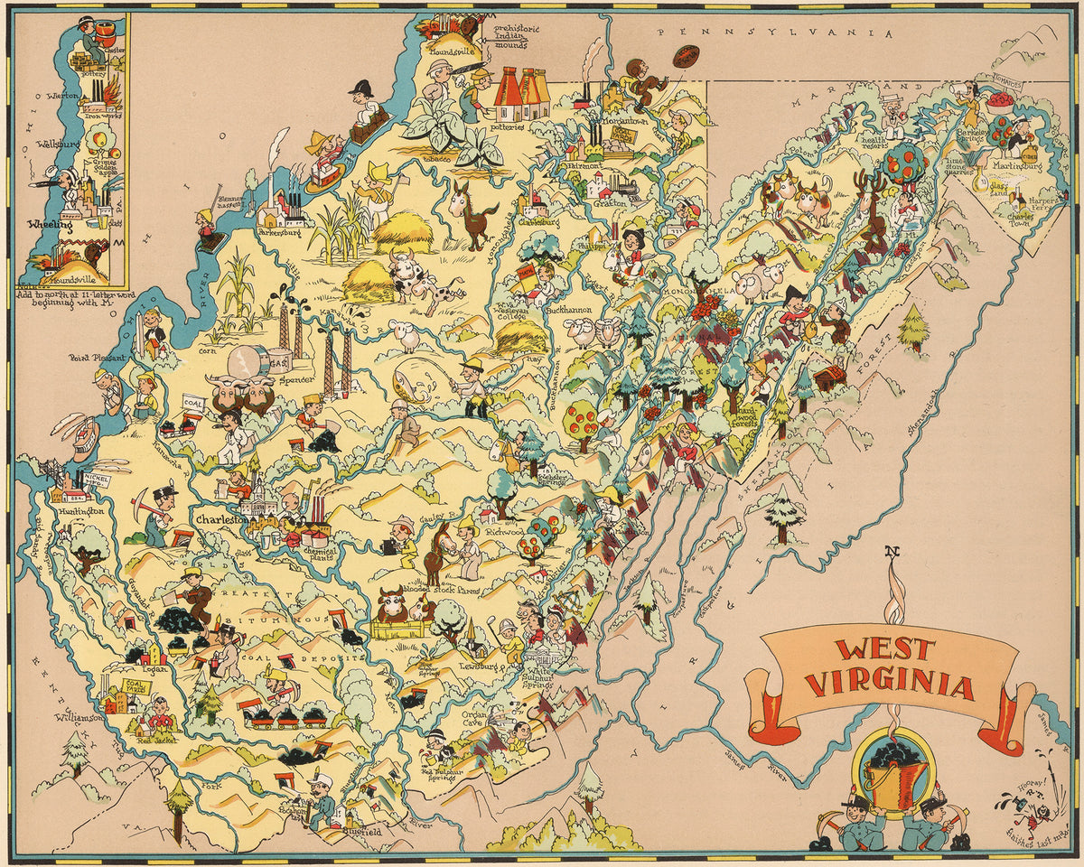 West Virginia Funny Vintage Map