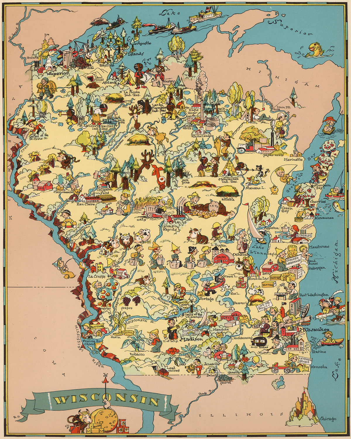 Wisconsin Funny Vintage Map