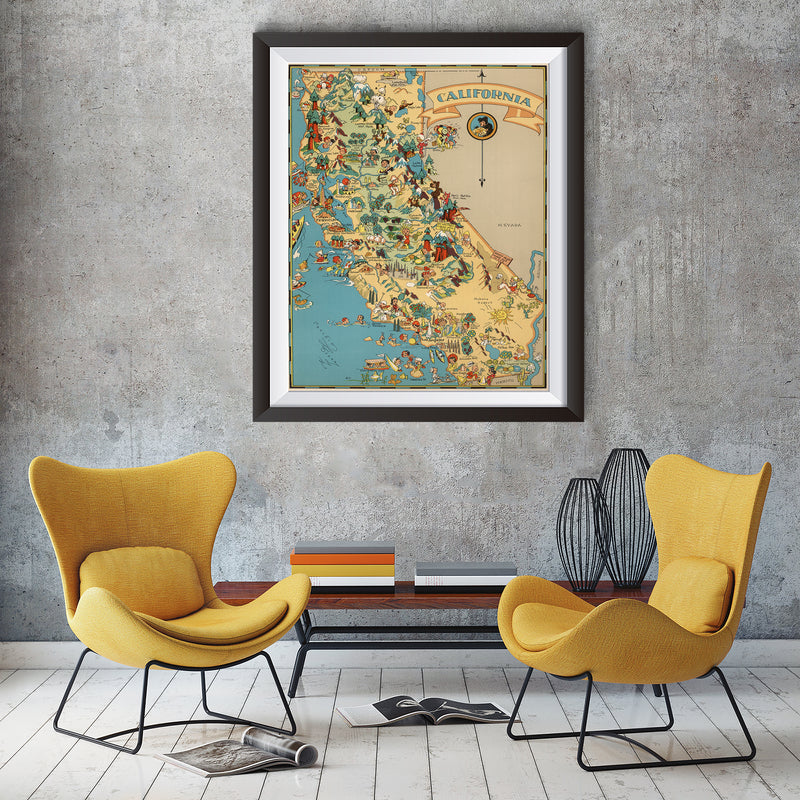 California Funny Vintage Map